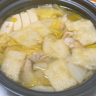 鶏もも肉、白菜、豆腐、松山あげの簡単★自家製出汁鍋